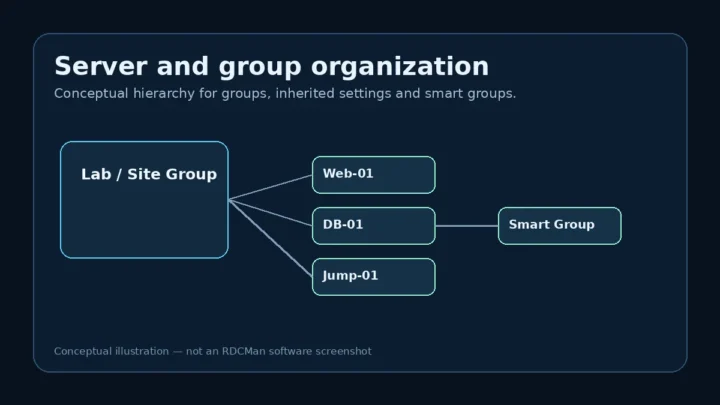 Conceptual RDCMan server group and inherited settings hierarchy